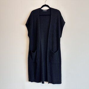 Simons Contemporaine Long Black Open Cardigan | Wool and Alpaca Blend